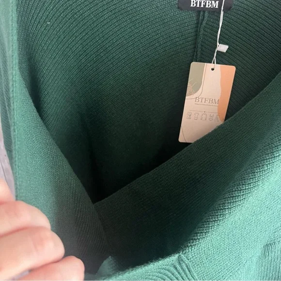 BTFBM Off The Shoulder Sweater  V Neck Long Sleeve Ribbed Knit Wrap Cropped L - Picture 3 of 8